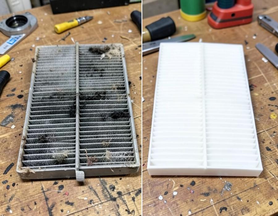 Filtro antes e depois da higienização